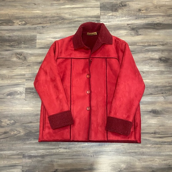 Vintage Red Teddy Jacket With Fur Trim - Picture 2 of 5